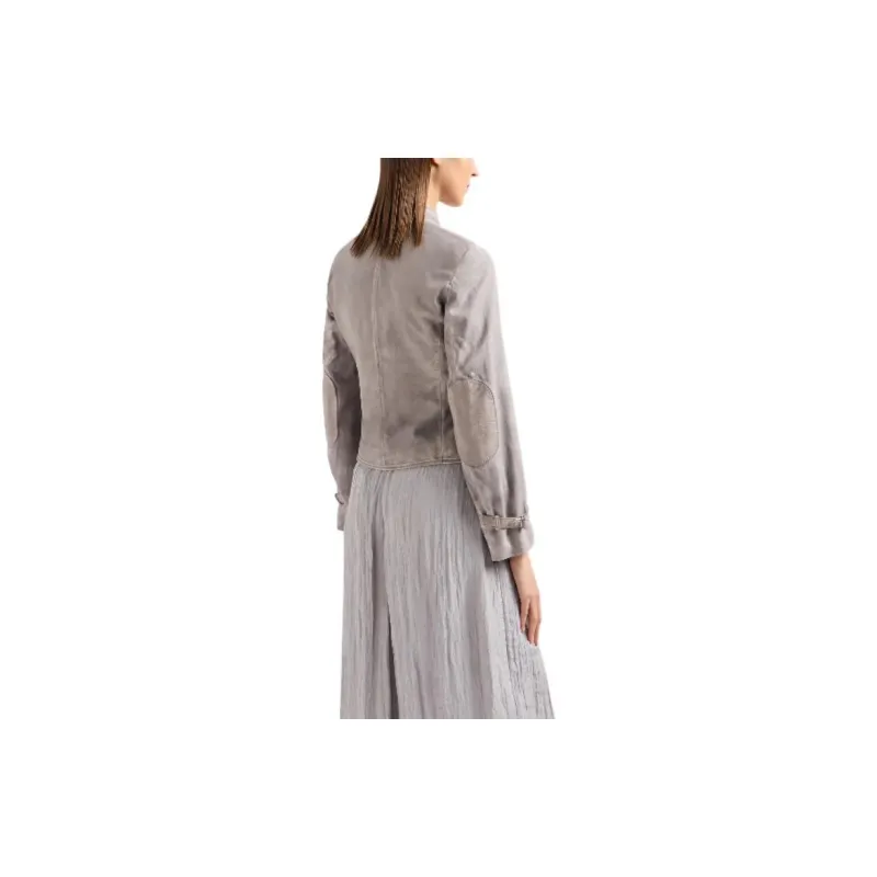 EMPORIO ARMANI SS24 Leather Jacket Women's Light Gray-2