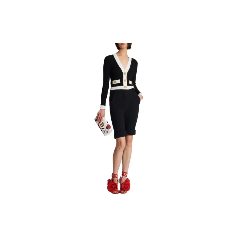 BALMAIN Contrast border Ribbed Knit Cardigan-1