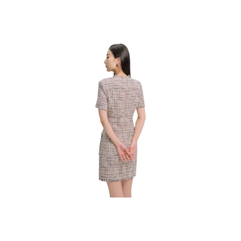Blood Glitter Short-Sleeved Dresses Women's Pink Check-2