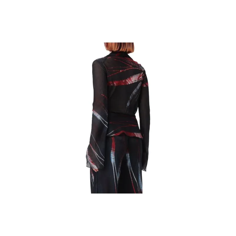 Louisa Ballou Abstract pattern Stretch silk Wrap Blouse-4