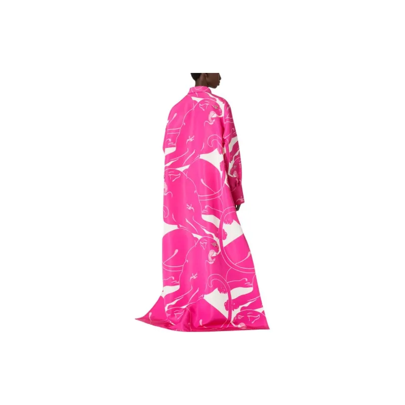 Valentino Pink Leopard Printed Luo Satin Long Skirt Long-Sleeved Dresses Women's Pink-2