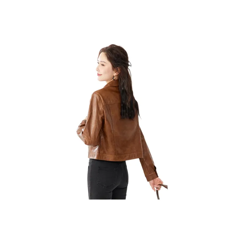 TERRE BLEUE Leather Jacket Women's Khaki-2