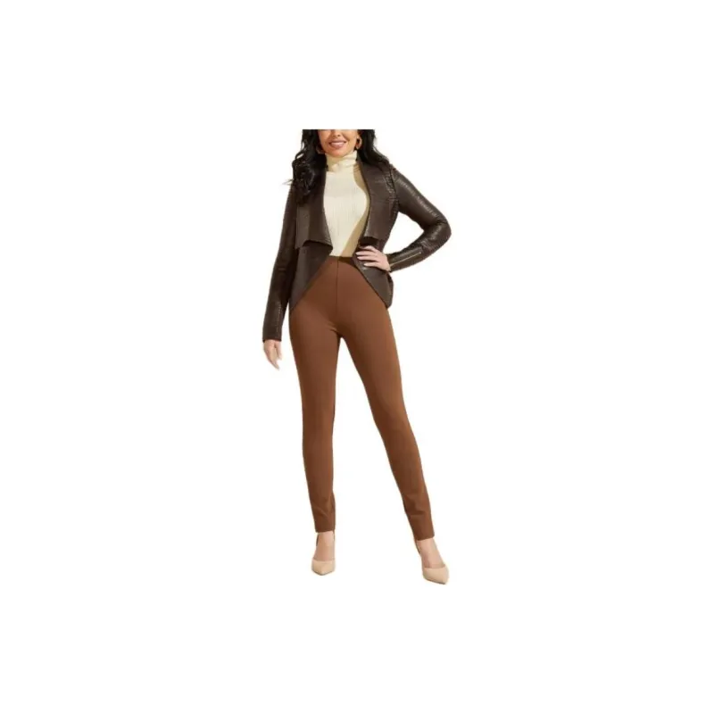 GUESS Shayna Drape Leather Jacket Jackets Coats Women's Brown-2