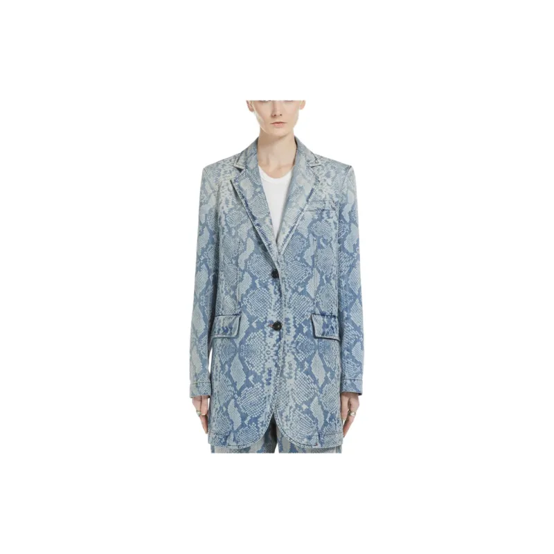 SportMa Blazer In Denim Con Stampa Pitone Business Suit Coat Women's Blue-1