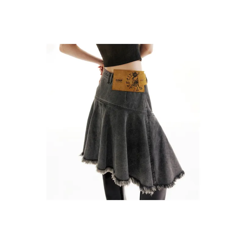 CONP Denim Long Skirts Women's Smoke Gray-2