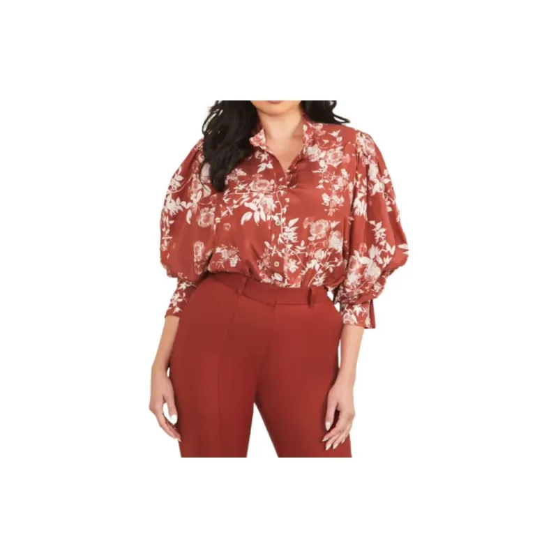 GUESS Petal Pose Yvonne Blouse Shirt Women's Red-1