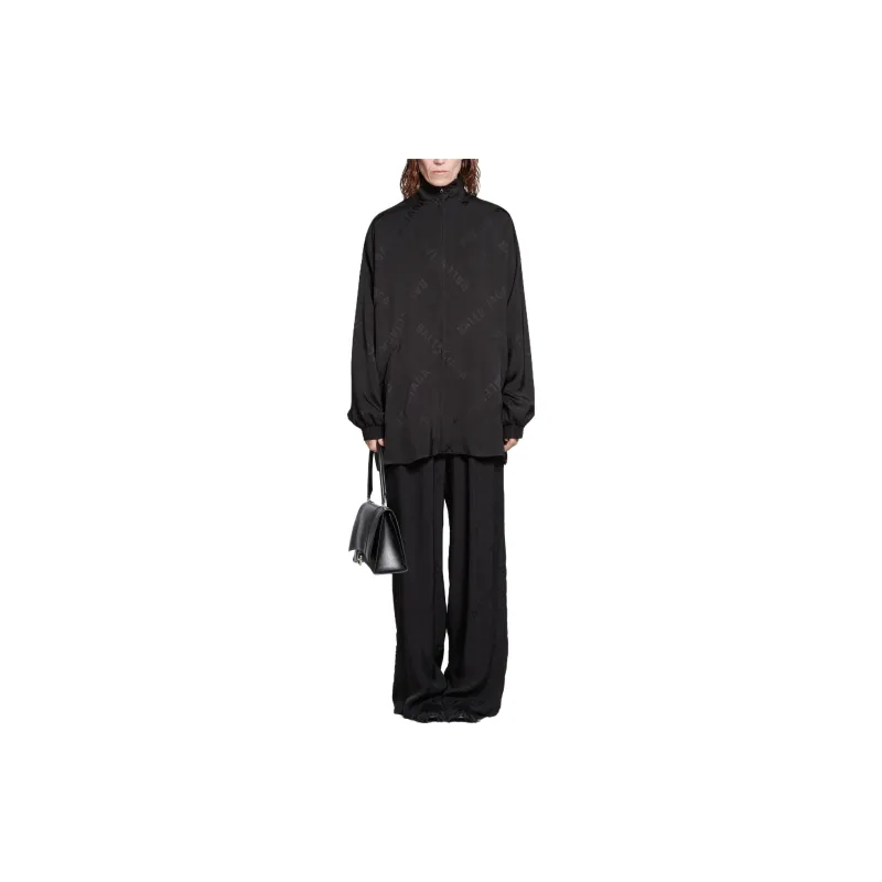 Balenciaga Diagonal Allover Fluid Tracksuit Jacket In Jackets Coats Loose Fit Style Women's Black-2