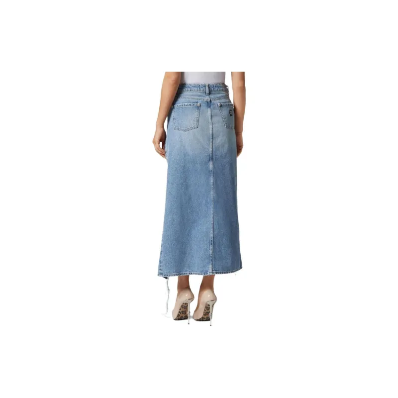 PHILIPP PLEIN Distressed effect Midi Denim Skirt-1