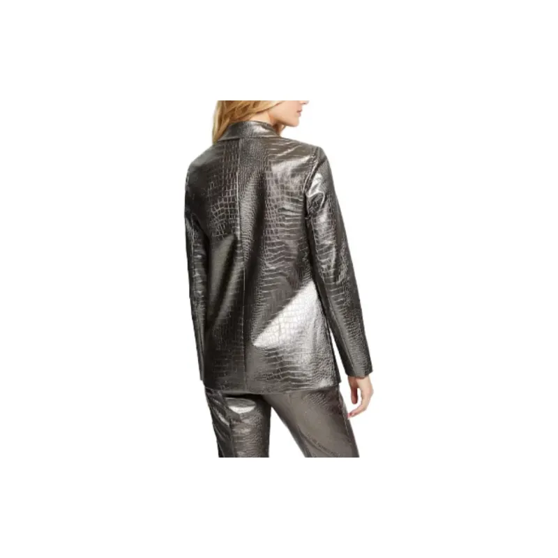 GUESS Diletta Faux Leather Suit Jacket Business Suit Women's Gray-3