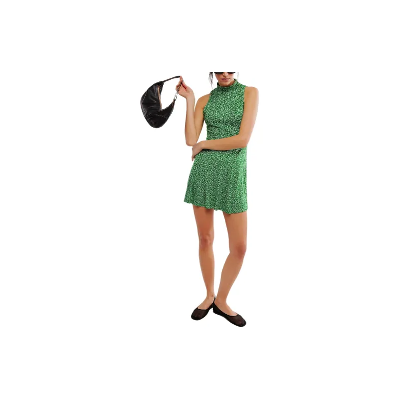 FREE PEOPLE Check It Mini Dress Sleeveless Dress Women's Sharp Green Combo Ditsy-1