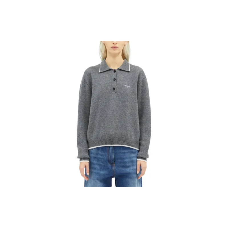 MSGM Logo Embroidered Straight Hem Knitted Polo Shirt-1