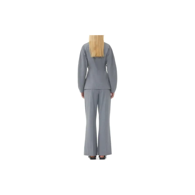 GANNI Grey Drapey Melange Fitted Blazer Business Suits Coats Women's Gray-5