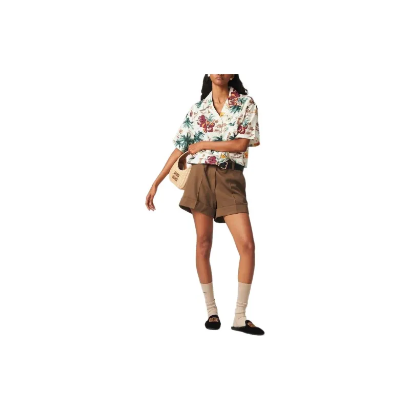 MIU MIU Gabardine Bermudas Casual Shorts Women's Brown-1