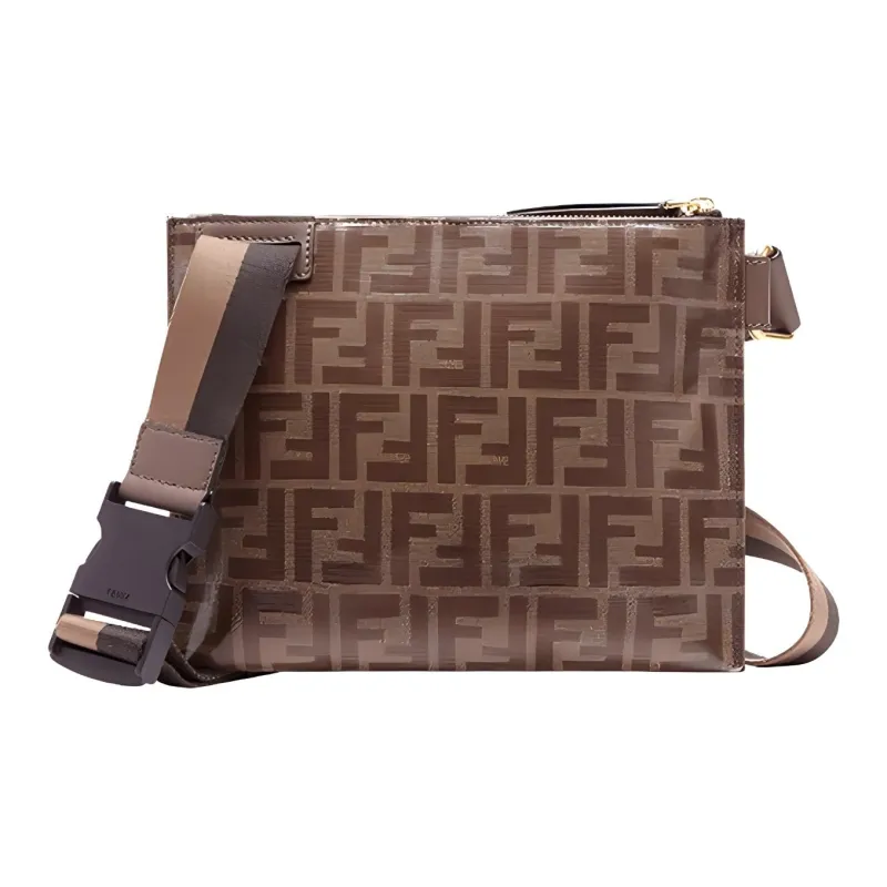 FENDI FILA Collaboration Coated Canvas With Leather Shoulder Bag, Crossbody Bag Men's Brown & Blue Red-1