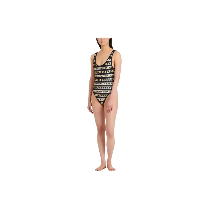 BALMAIN Striped Logo-print Swimsuit-3