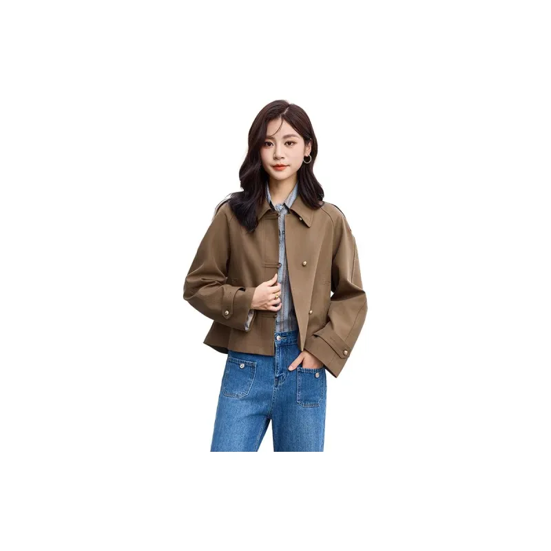 Yi Mengyuan Cropped Trench Coat Women's-11