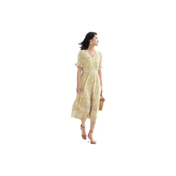 VILAN Short Sleeved Dresses Women's Yellow Floral