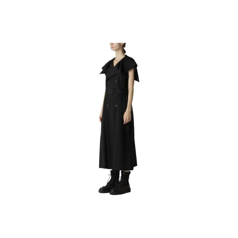 Yohji Yamamoto Wool Gabardine Sailor Collar Coat Women's Black-5