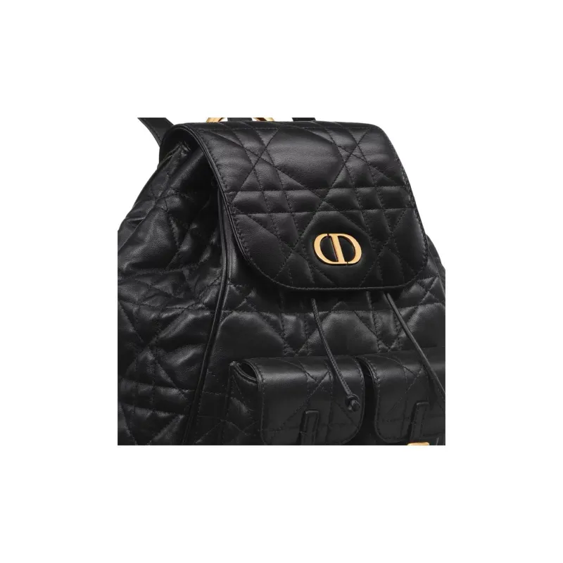 DIOR Caro Sheepskin Backpack Medium Size Women's Black-3