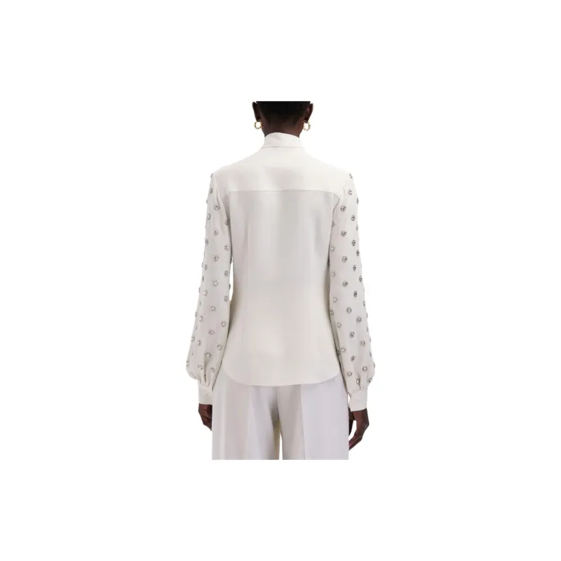 Oscar De La Renta Crystal embellished Tie neck Blouse-3