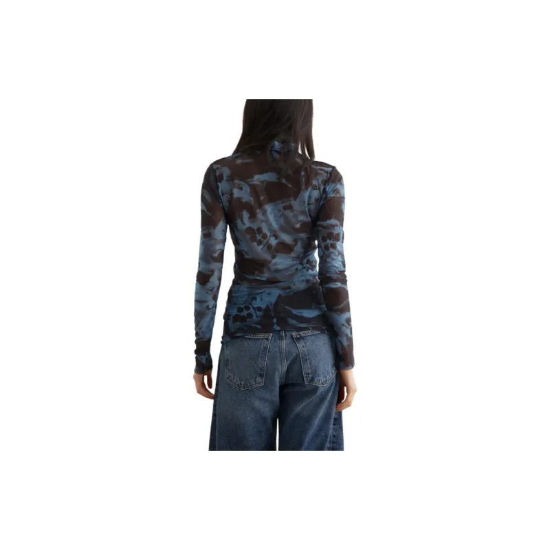 GANNI Printed Mesh Long Sleeve Rollneck Top-1