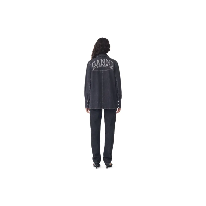 GANNI Logo Embellished Denim Chambray Shirt-3