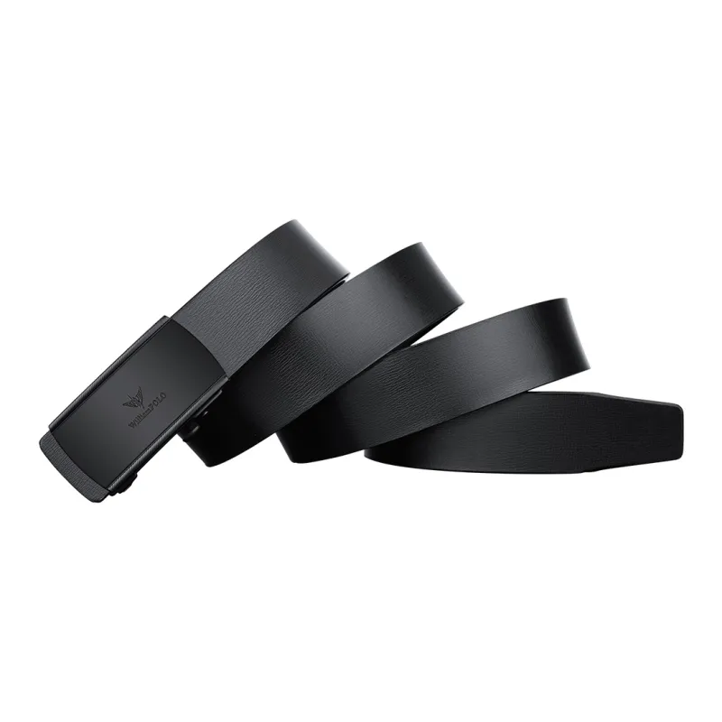 WilliamPOLO Cow Split Leather Cow Leather Leather Belts Men's Black Buckle With Black Logo 3.4cm Wide-1