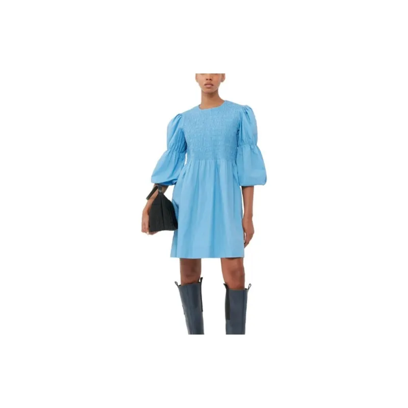GANNI Smock Puff sleeve Dress-1