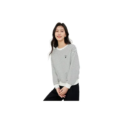 VIMLY Sweatshirts Women's White Base With Black Stripes