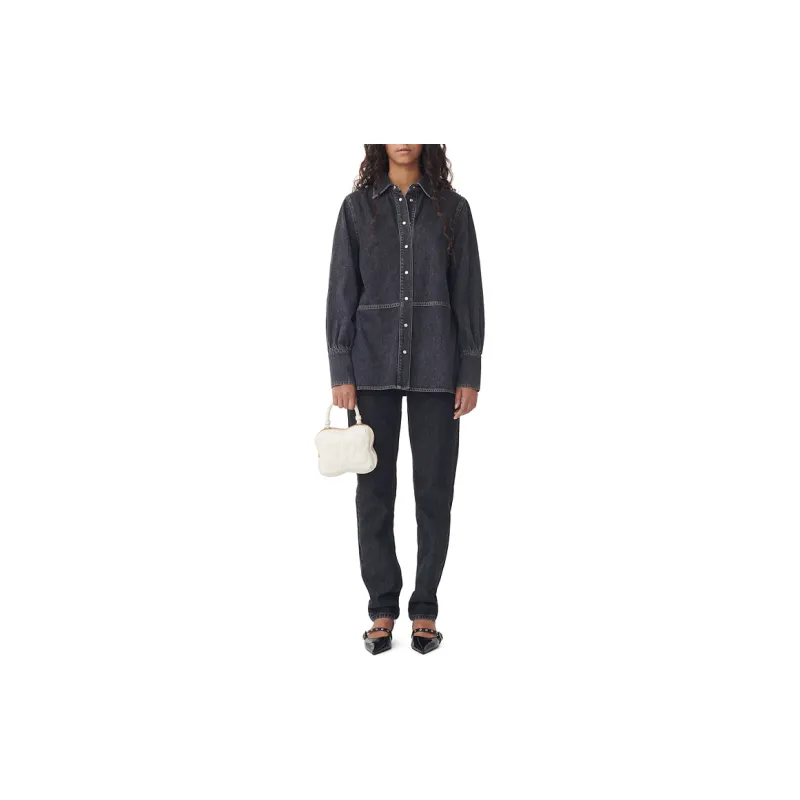 GANNI Logo Embellished Denim Chambray Shirt-1