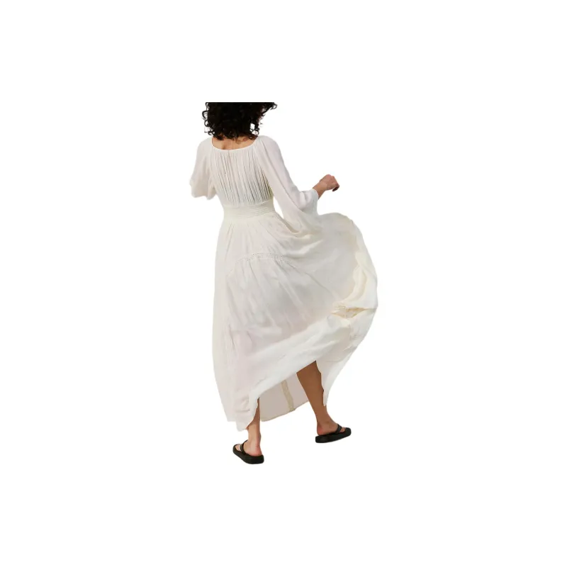 FREE PEOPLE Dixie Maxi Long-Sleeved Dresses Women's Egret/White Egret Color-2
