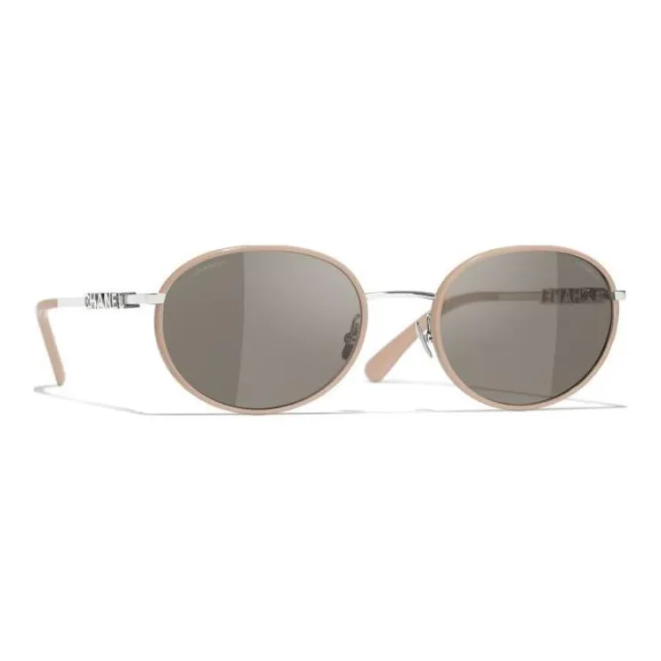 CHANEL Metal Oval Sunglasses Unisex Beige-2
