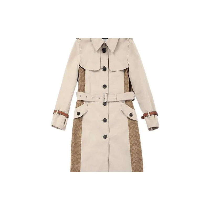 COACH Trench Coats Women's Khaki-4