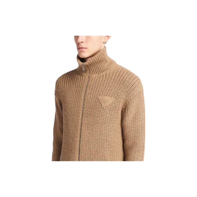 PRADA Zip Up Ribbed Knit Cardigan-4