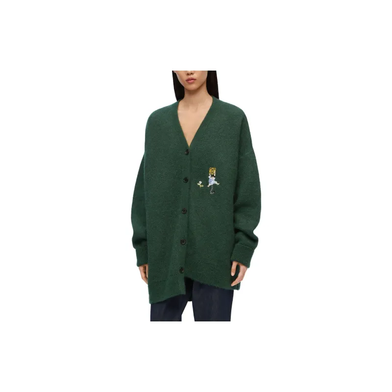 LOEWE Asymmetric Cardigan 'Dark Green'-4