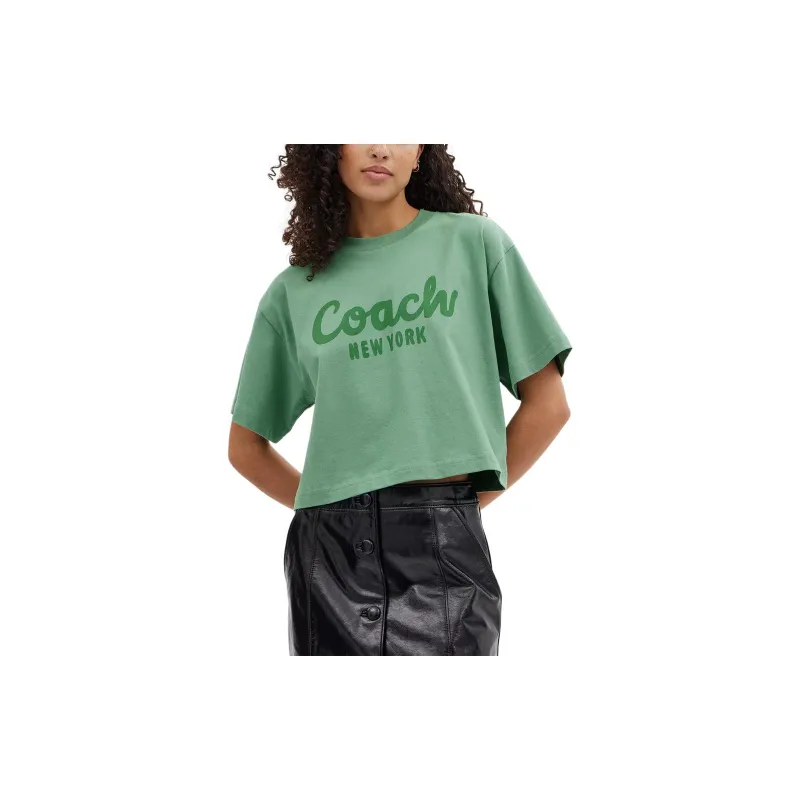 COACH SS24 Drop Shoulder Sleeve T Shirt Women's Green-1