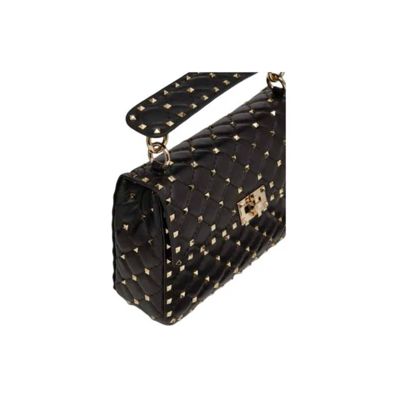 Valentino ROCKSTUD SPIKE Sheepskin Handbag, Crossbody Bag, Shoulder Bag Medium Size Women's Black-5