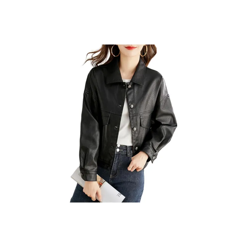 TERRE BLEUE Leather Jacket Women's Black-2