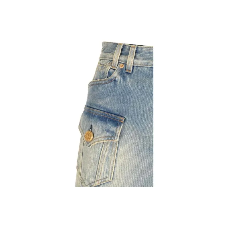 BALMAIN Western High Waist A Line Denim Mini Skirt-3