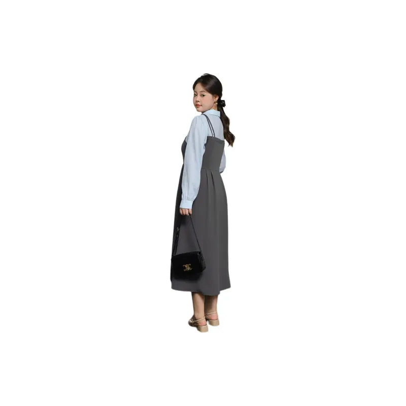 DAMABAIFENBAI Long Sleeved Dresses Women's Gray Blue-2