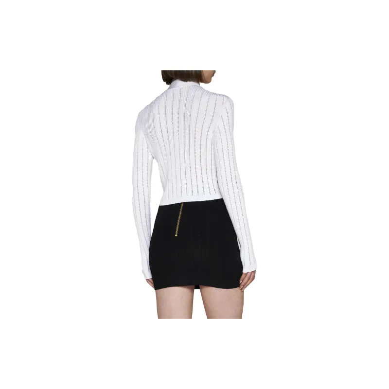 BALMAIN Knitted V neck Cropped Cardigan-3