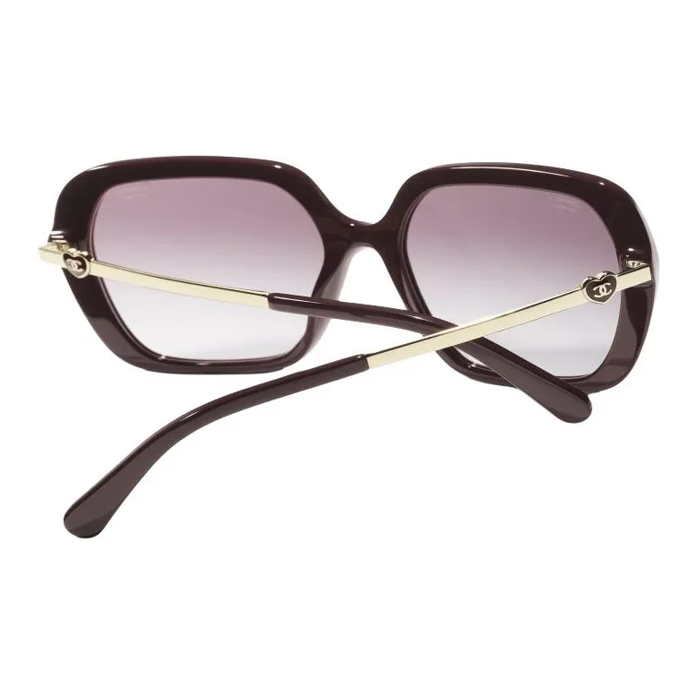 CHANEL Acetate Metal Square Sunglasses Unisex Burgundy-4