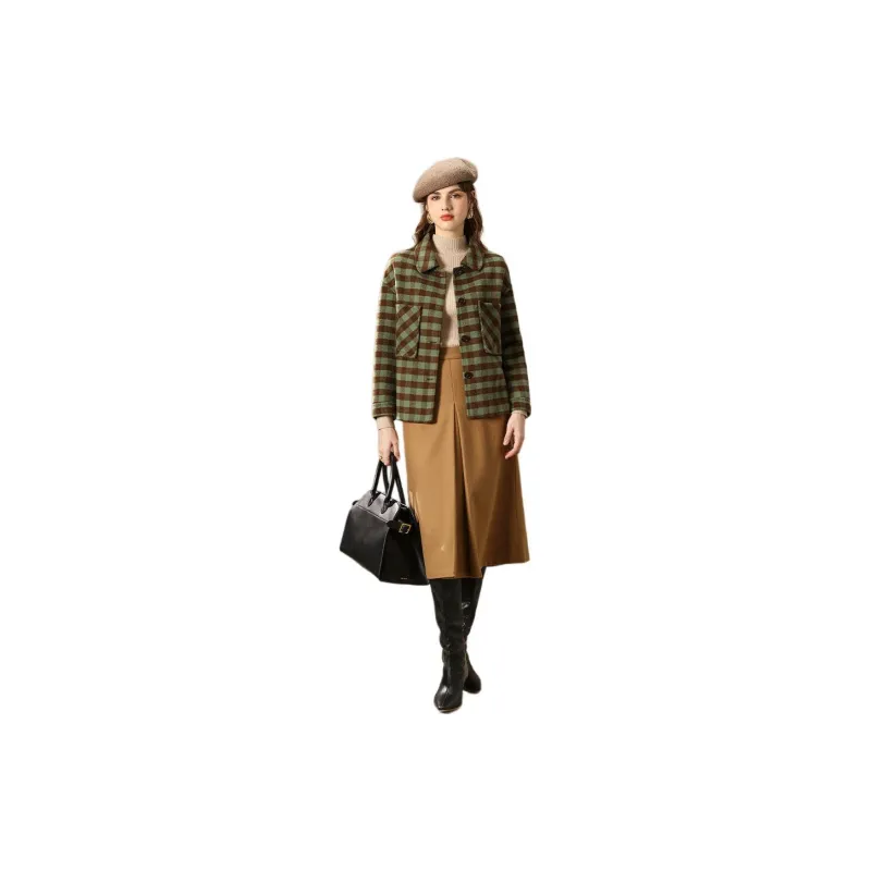 FENHONGMALI Coats Women's Green Plaid-1