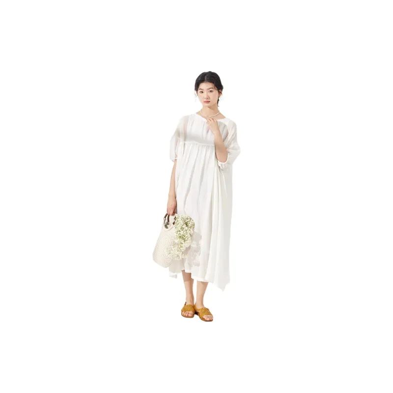 ZIMO Short Sleeved Dresses Women's White-2