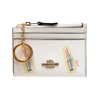COACH Mini Id Skinny Leather Key Pouches Card Holders Mini Women's White