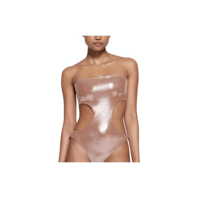 SKIMS LIQUID SHINE SWIM STRAPLESS CUT OUT MONOKINI One-piece Swimsuit Women's Cinnamon-1