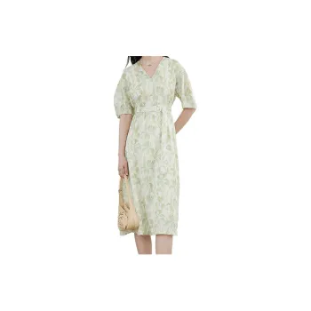 Hopeshow Short Sleeved Dresses Women's Green Floral