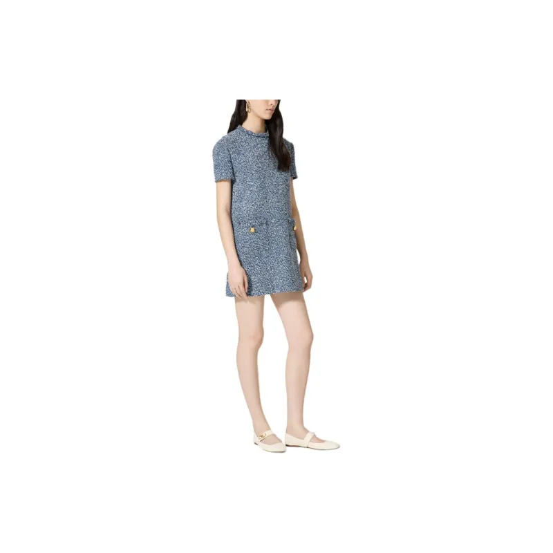 Valentino Crewneck Tweed Short-Sleeved Dresses-3