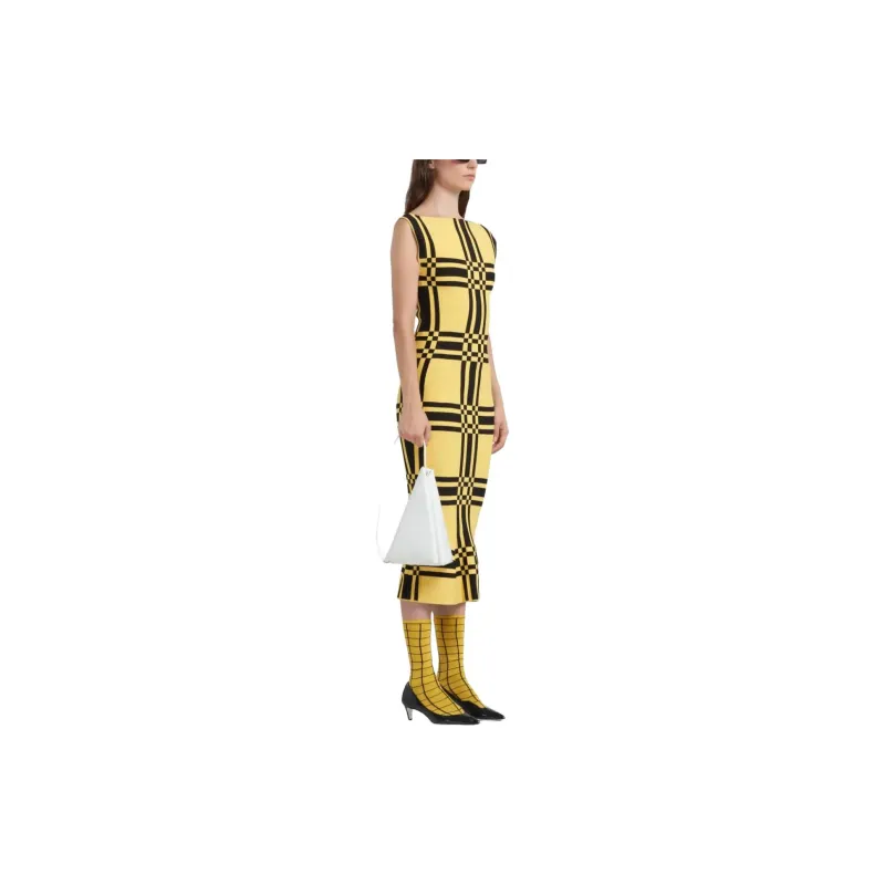 MARNI Maxi Check Viscose Sheath Dress 'Maize'-3