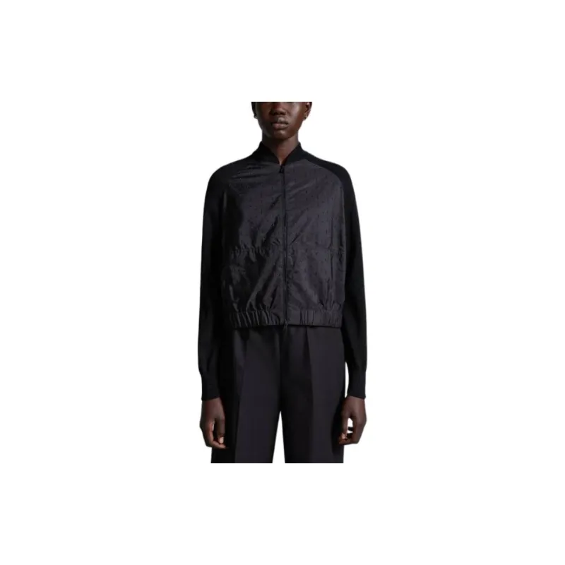 Moncler Crystal Encrusted Zip Up Cardigan Jackets Coats Women's Black-1